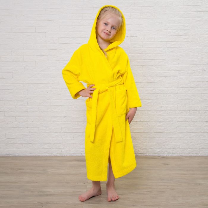 Халат махровый детский, размер 36, цвет жёлтый, 340 г/м2 хл.100% с AIRO 