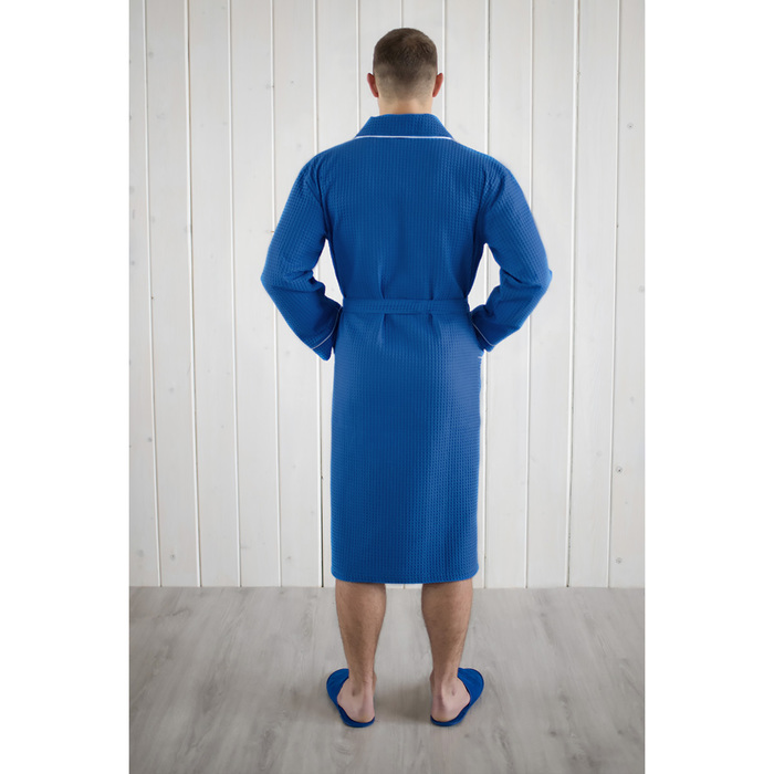 Халат мужской, шалька+кант, размер 52, синий, вафля 