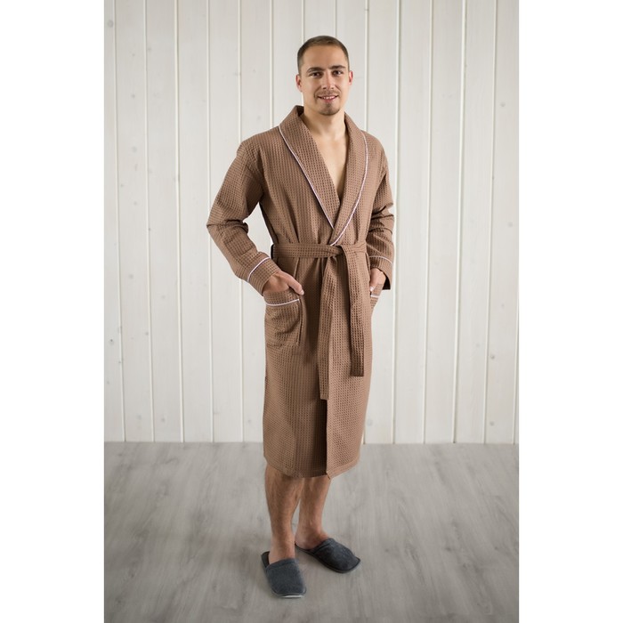 Халат мужской, шалька, размер 58, цвет шоколадный, вафля 