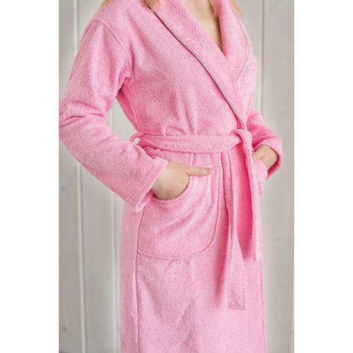 Халат женский шалька+кант, размер 56, розовый, махра 