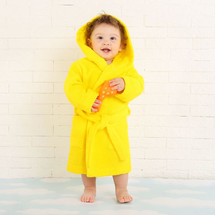 Халат махровый детский, размер 32, цвет жёлтый, 340 г/м2 хл.100% с AIRO 