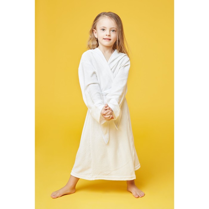 Халат махровый с капюшоном для девочки, рост 110-116 см, цвет белый 1431-60 