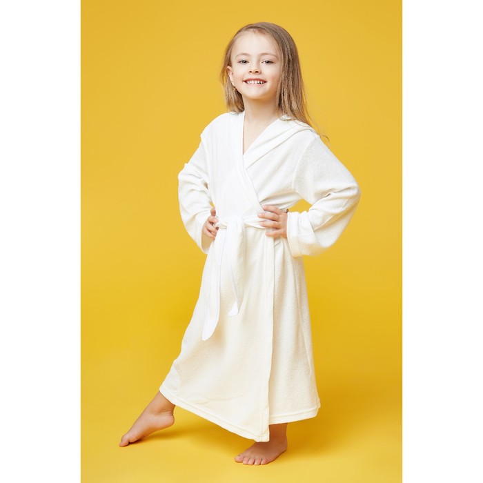 Халат махровый с капюшоном для девочки, рост 110-116 см, цвет белый 1431-60 