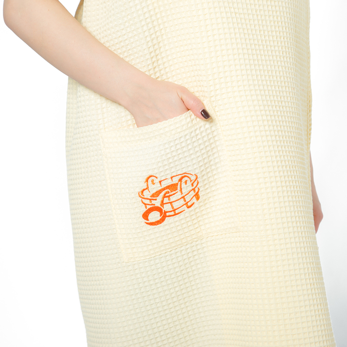 Килт(юбка) жен. вафельный однотон, вышивка, арт:КВ-4В молочный. 80Х150, Хл, 215 г/м 