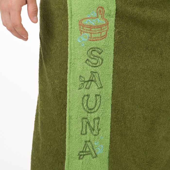 Килт(юбка) мужской махровый, с вышивкой, 70х160 см, цвет болотный 
