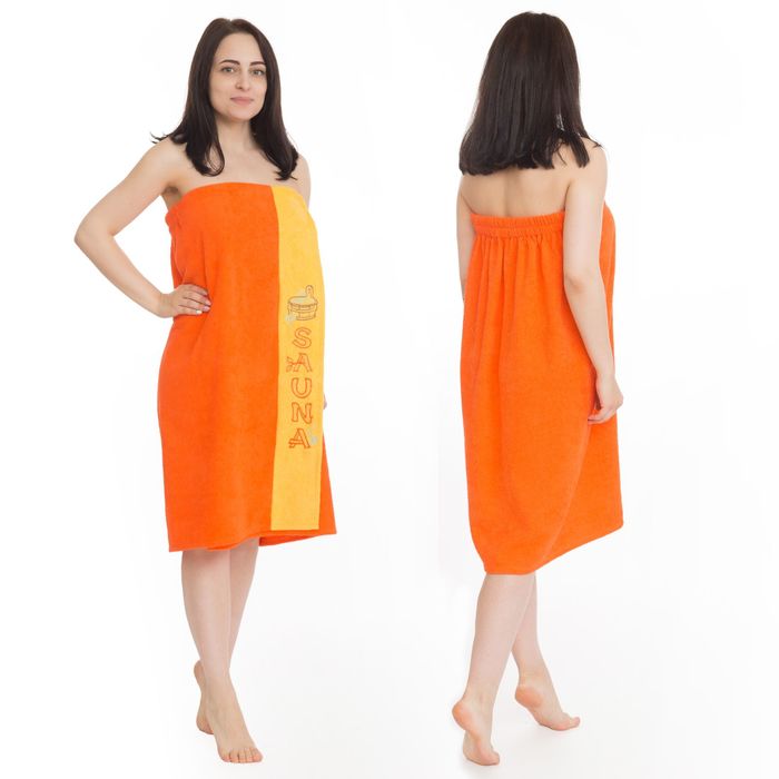 Килт(юбка) женский махровый, с вышивкой, 80х160 см, цвет оранжевый 