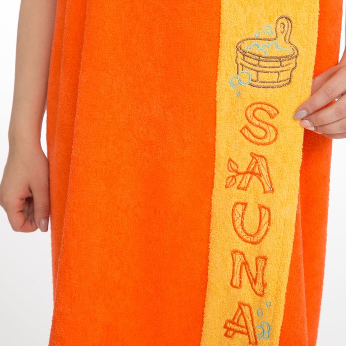 Килт(юбка) женский махровый, с вышивкой, 80х160 см, цвет оранжевый 