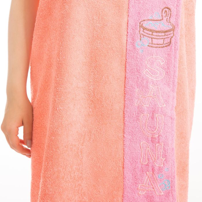 Килт(юбка) женский махровый, с вышивкой, 80х160 см, цвет персиковый 