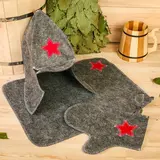 Набор для бани "Буденовец" серый: шапка, коврик, рукавица 