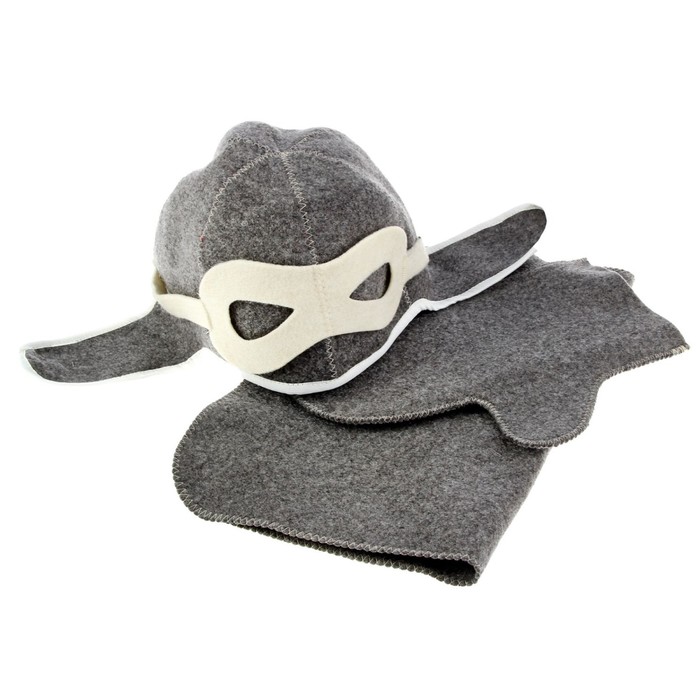 Набор для бани "Летчик" серый: шапка, коврик, рукавица 