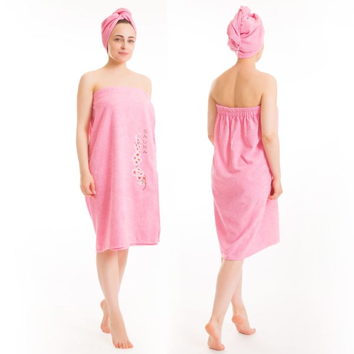 Набор д/сауны махр. жен. (Килт(юбка)(80х150+-2)+ чалма), цвет розовый 