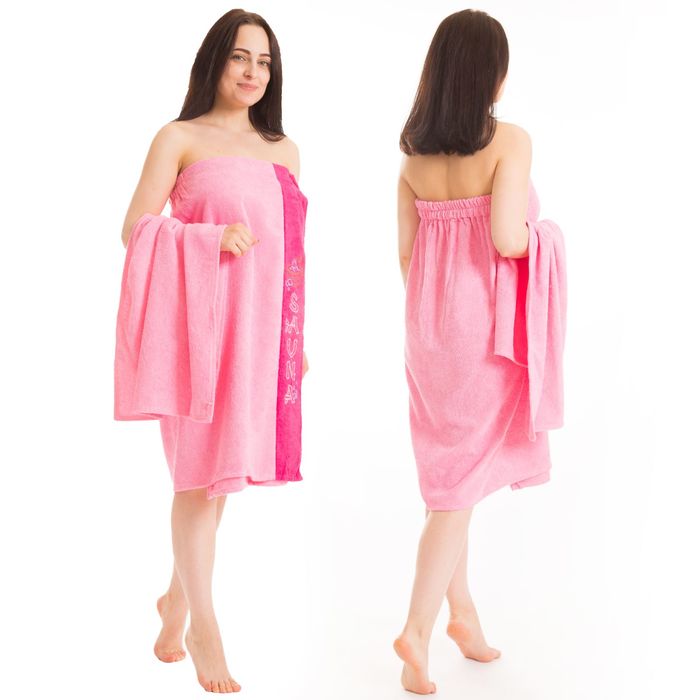 Набор д/сауны махр. жен (Килт(юбка)80х160, полотенце 50х90), цвет розовый 