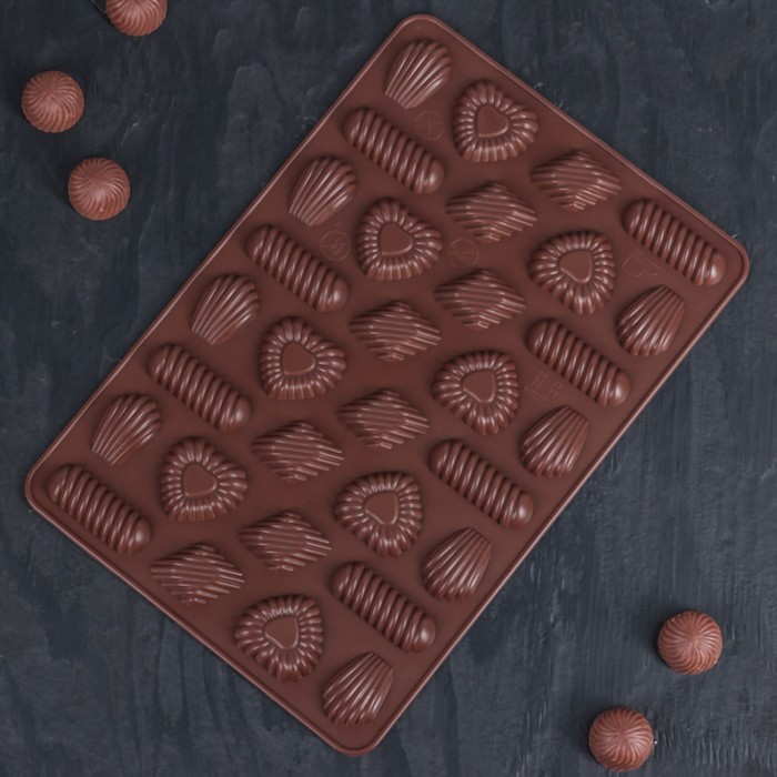 Мұз бен шоколадқа арналған қалып 28, 5х21х1, 5"Қаймақ печеньесі", 32 ұяшық, түсі шоколад 