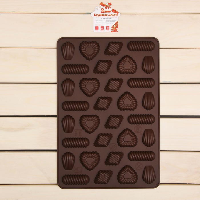 Мұз бен шоколадқа арналған қалып 28, 5х21х1, 5"Қаймақ печеньесі", 32 ұяшық, түсі шоколад 