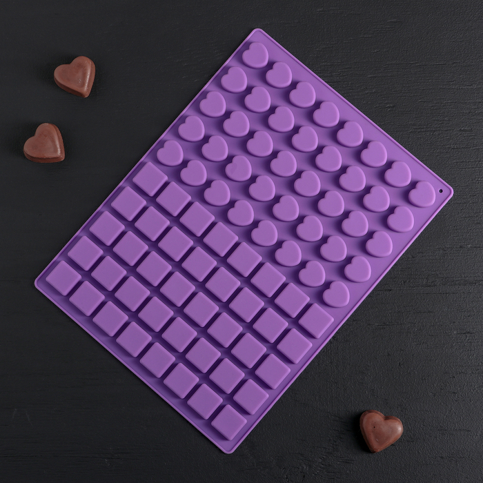 Форма для льда и шоколада 29,5x22x1 см "Сердца в квадрате", 80 ячеек 