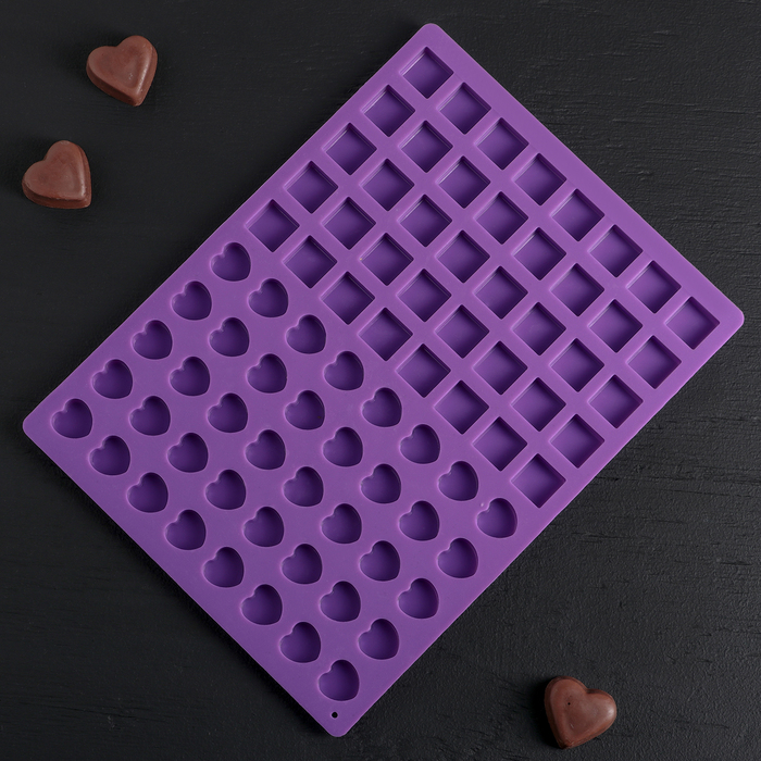 Форма для льда и шоколада 29,5x22x1 см "Сердца в квадрате", 80 ячеек 