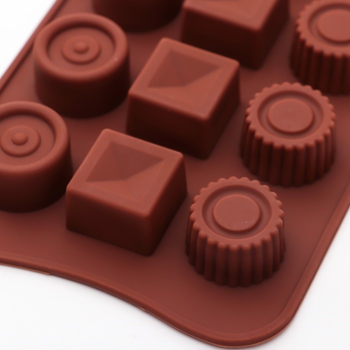 Мұз және шоколад пішіні "Шеңберлер, квадраттар", 15 ұяшық 