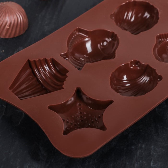 Форма для льда и шоколада 19х10 см "Морской берег", 8 ячеек, цвет шоколадный 