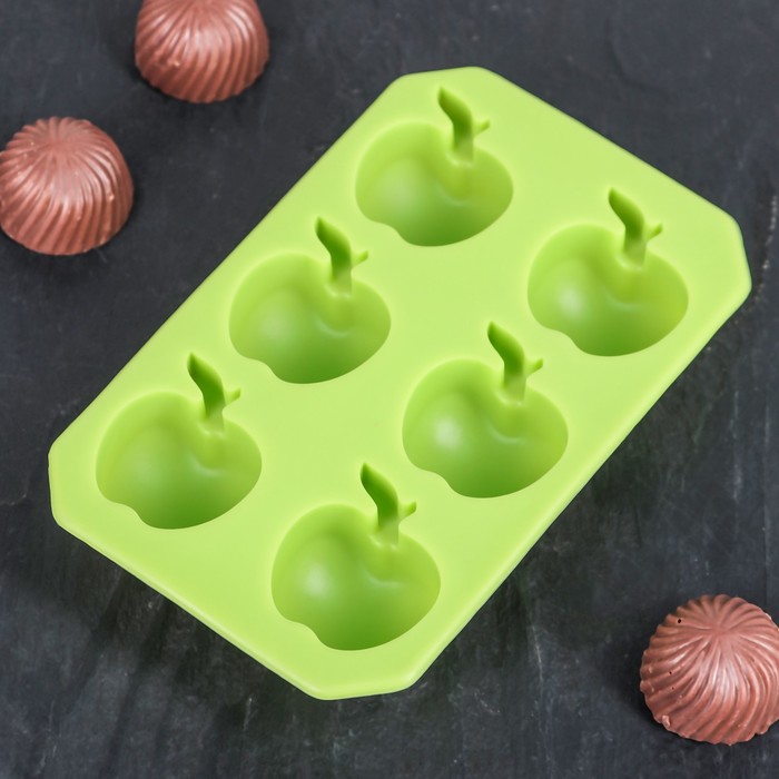 Форма для льда и шоколада "Яблоко", 6 ячеек, цвета МИКС 