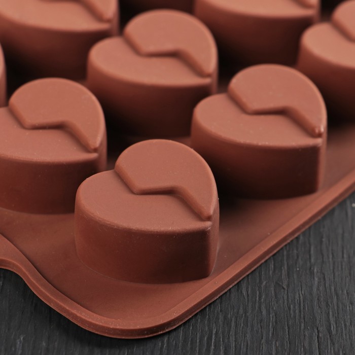 Форма для льда и шоколада "Сердце", 15 ячеек, цвет шоколадный 