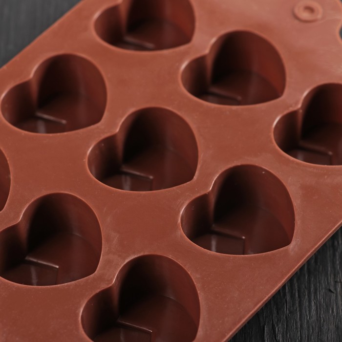 Форма для льда и шоколада "Сердце", 15 ячеек, цвет шоколадный 
