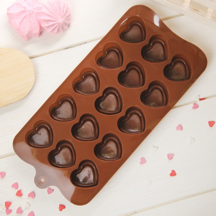 Форма для льда и шоколада "Сладкое сердце", 15 ячеек, цвет шоколадный 