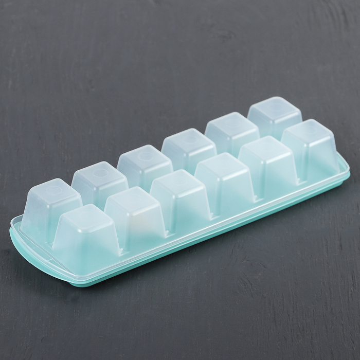 Форма для льда "Кубики", с крышкой и клапаном, цвет аквамарин 