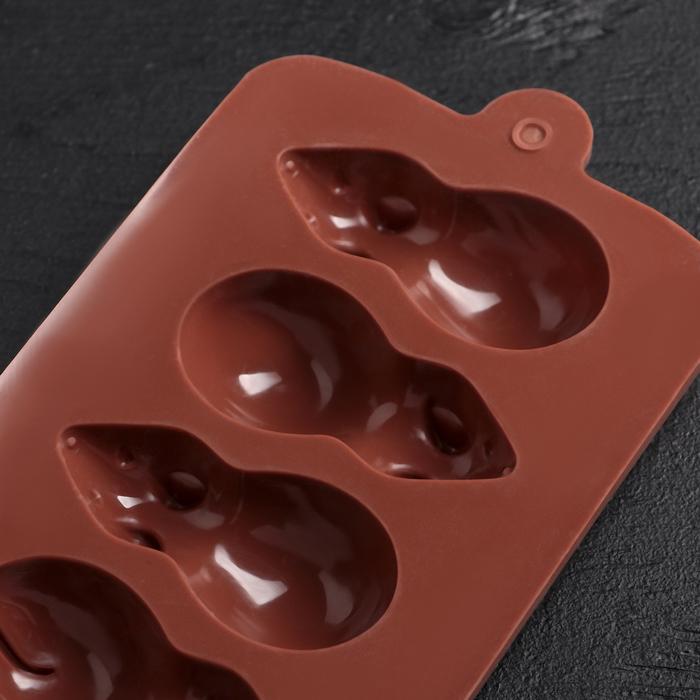 Мұз және шоколад пішіні 6 ұяшық "Тышқан" 24×10,7×2,2, түсі қоңыр 