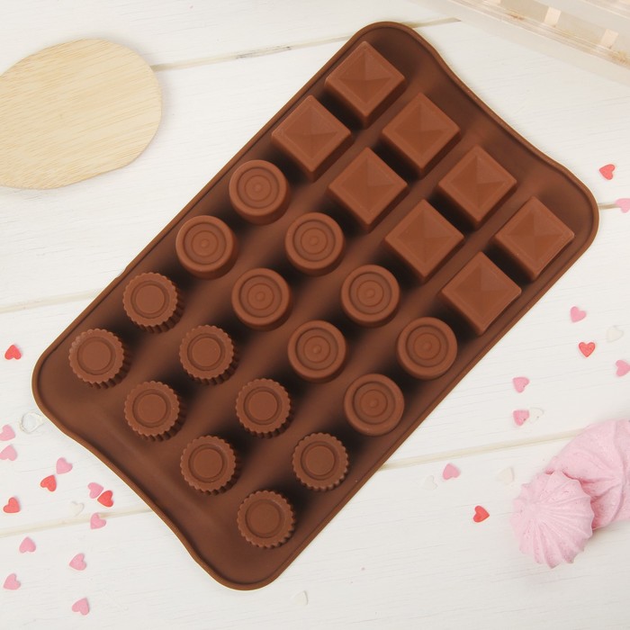 Форма для льда и шоколада "Коробка конфет", 24 ячейки, цвет шоколадный 