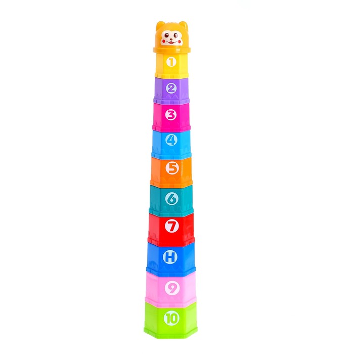 Развивающая игрушка «Пирамидка Мишка» стаканчики с буквами и цифрами, 11 предметов 