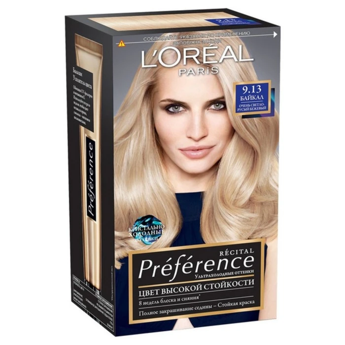 Краска для волос L'Oreal Recital Preference, тон 9.13 «Байкал», светло-русый, бежевый 