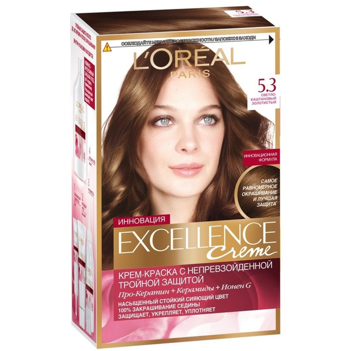 Крем-краска для волос L'Oreal Excellence Creme, тон 5.3, светло-каштановый золотистый 