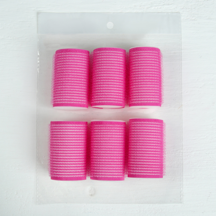 Бигуди «Липучка», d = 3,5 см, 6 см, 6 шт, цвет розовый 