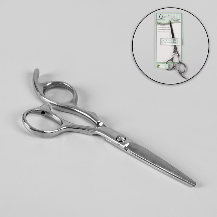 Ножницы парикмахерские с упором, загнутые кольца, лезвие 5,5 см, цвет серебряный 