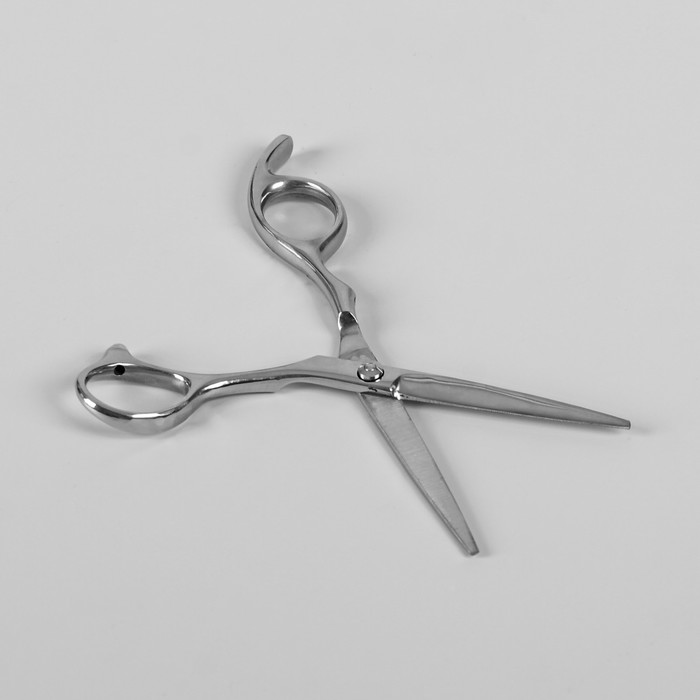 Ножницы парикмахерские с упором, загнутые кольца, лезвие 5,5 см, цвет серебряный 