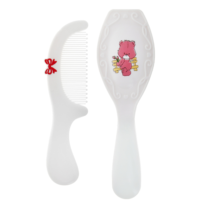 Расчёска детская + массажная щётка для волос в наборе «Мишка», от 0 мес., цвета рукоятки МИКС 