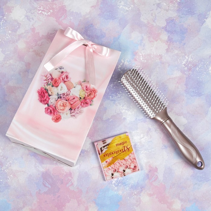 Подарочный набор «Пудра», 2 предмета: массажная расчёска, зеркало, цвет розовый 