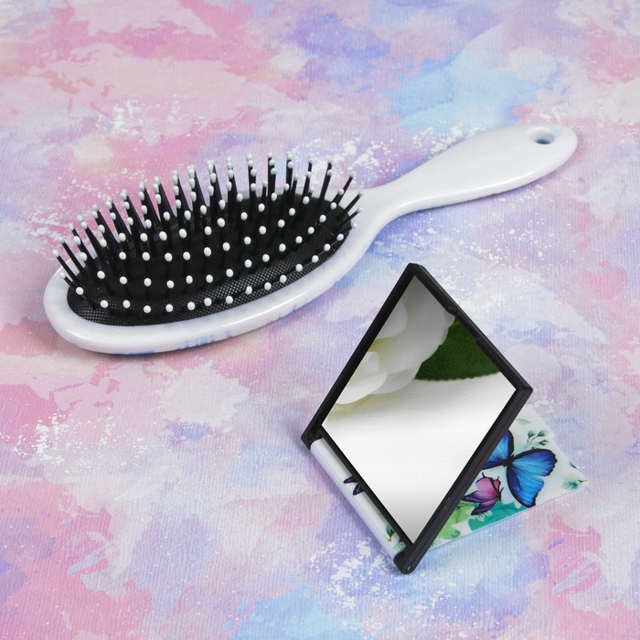 Подарочный набор «Тропики», 2 предмета: зеркало, массажная расчёска, цвет МИКС 