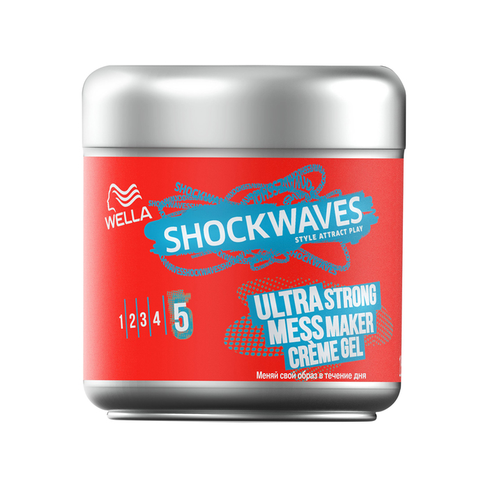 Крем-гель для волос Wella Shockwaves, небрежный образ, супер сильная фиксация, 150 мл 