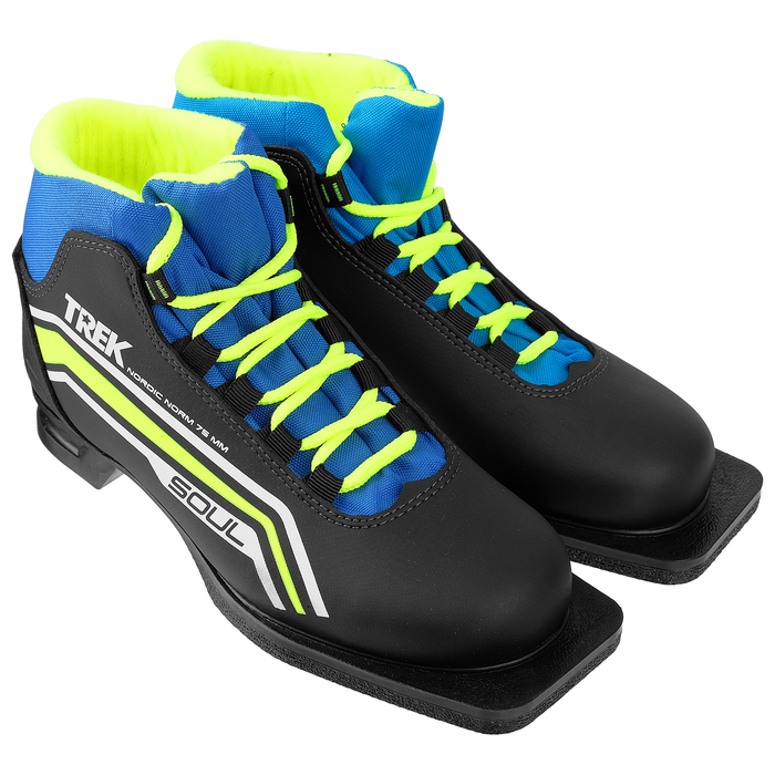 Ботинки лыжные TREK Soul NN75 ИК, цвет чёрный, лайм неон, размер 35 