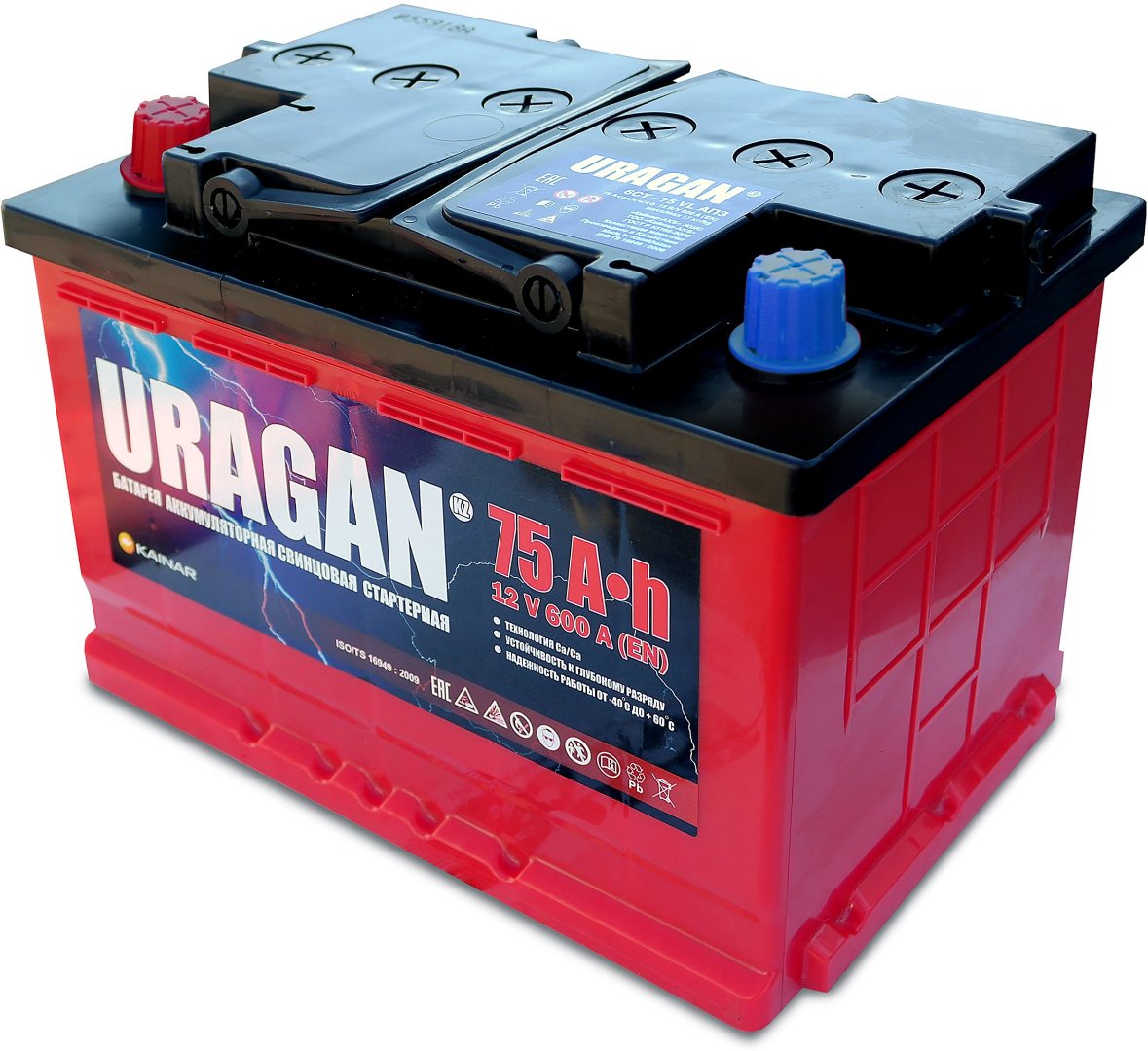 Аккумулятор Uragan R п.п. NEW 6СТ-75 АПЗ 