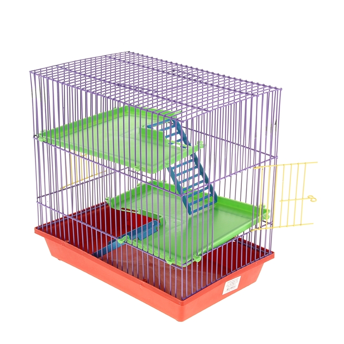 Клетка для грызунов 3-эт, пластиковые полки, лесенки, 36 х 24 х 38 см  микс цветов 