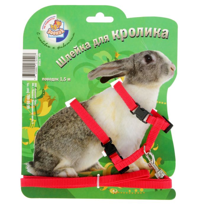 Комплект для кролика Зооник, шлейка и поводок 1,5 м  микс цветов 