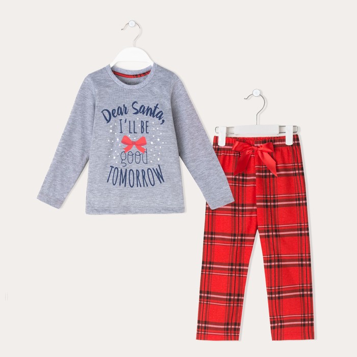 Пижама для девочки KAFTAN "Happy family" р.32 (110-116), красный/серый 