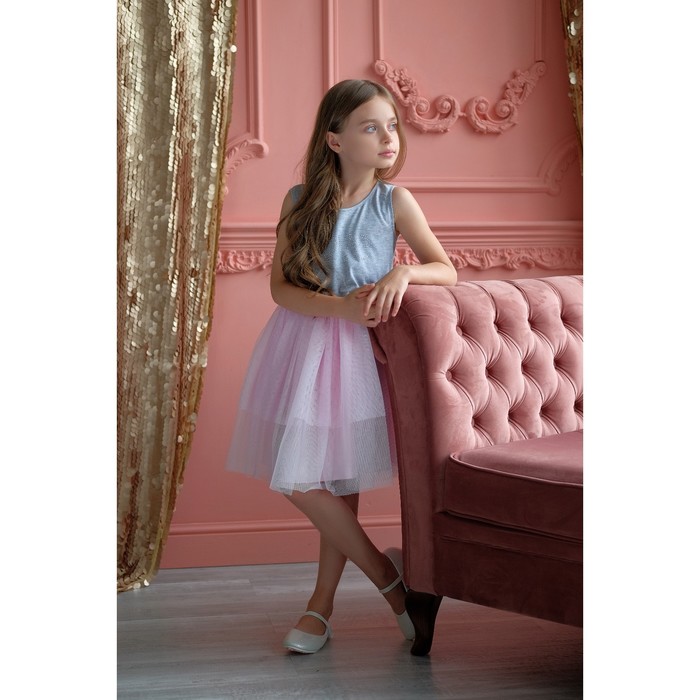 Платье нарядное детское KAFTAN, рост 110-116 см (32), серый, розовый 