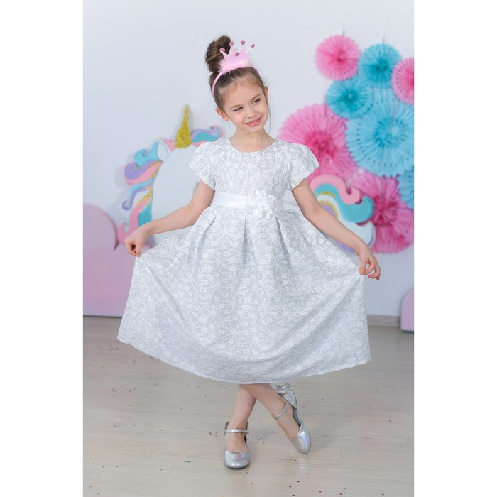 Платье нарядное для девочки MINAKU «Офелия», рост 134 см, цвет белый/серебро 