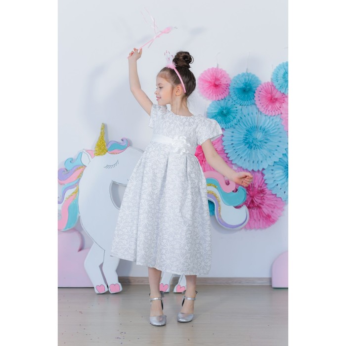 Платье нарядное для девочки MINAKU «Офелия», рост 134 см, цвет белый/серебро 