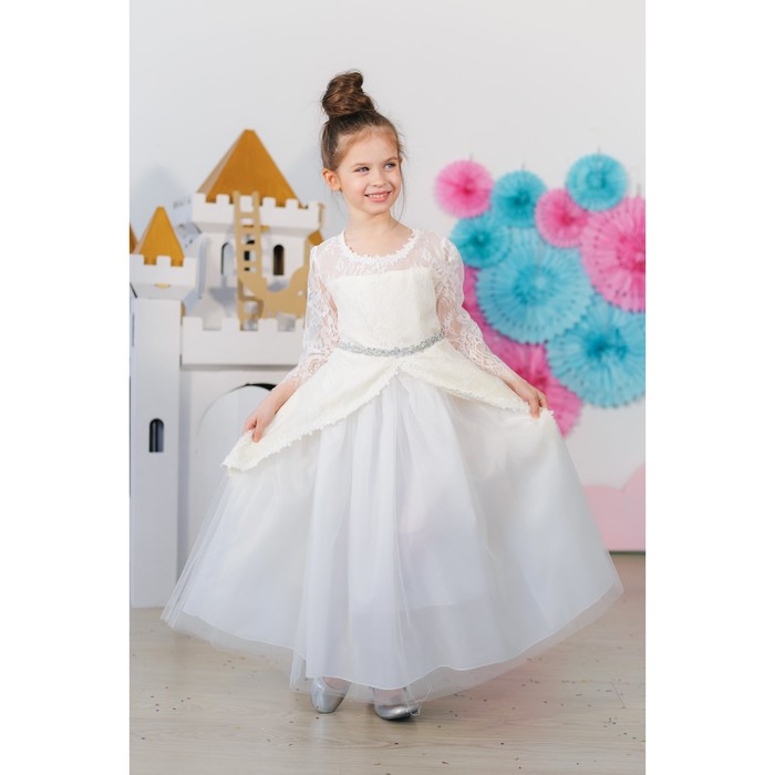 Платье нарядное для девочки MINAKU «Белль», рост 116 см, цвет бежевый/белый 