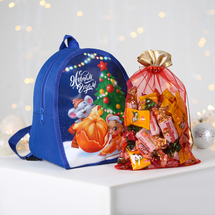 Рюкзак детский новогодний, отдел на молнии, цвет синий 
