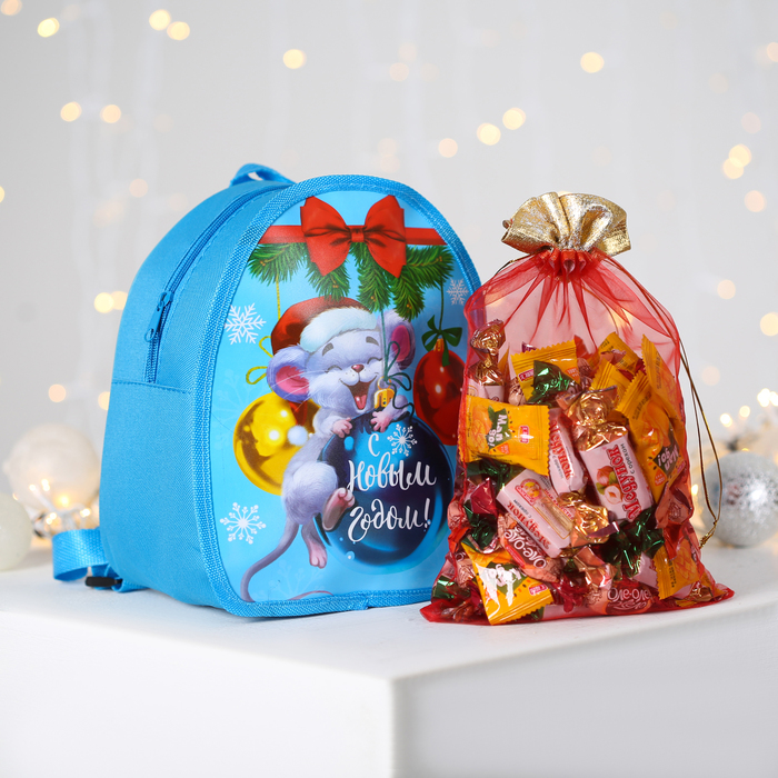 Рюкзак детский новогодний, отдел на молнии, цвет голубой 
